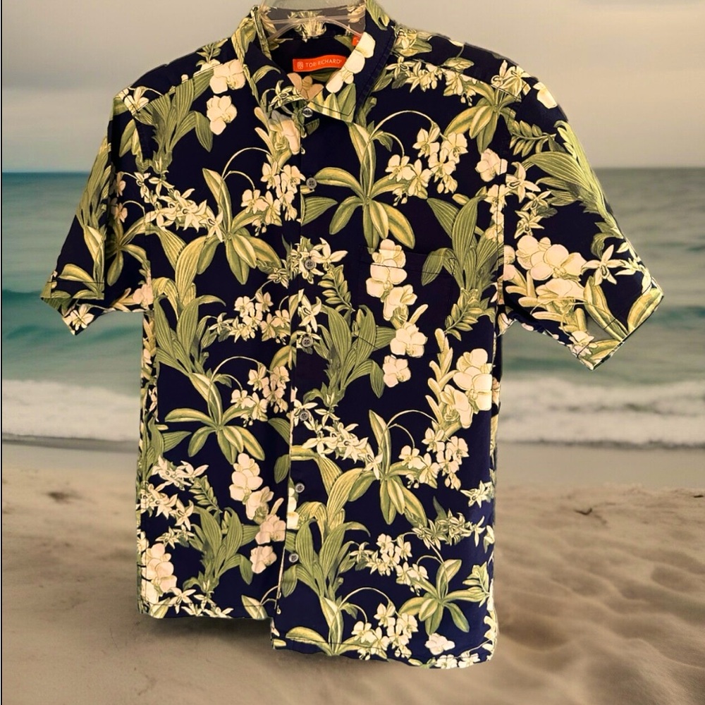 Tori Richard Hawaiian Print Tropical Floral Button Up Camp Short Sleeve Men Sz M
